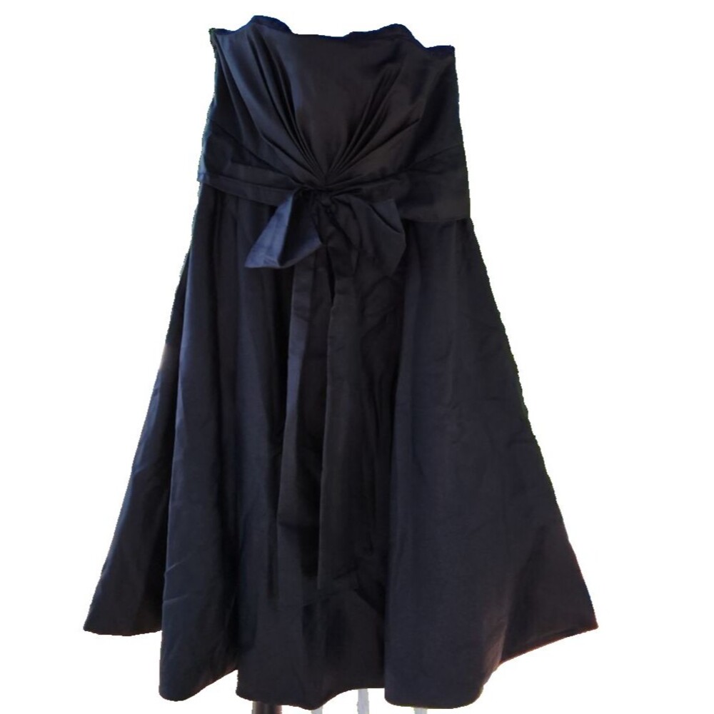 White House Black Market Chiffon Midi Dress Sz 0 XS Ruching Bow Black Whimsygoth